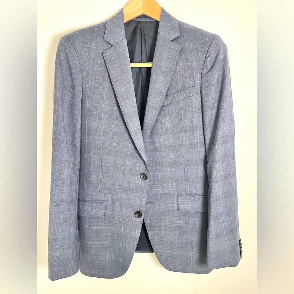 Theory blue plaid wool suit 38R